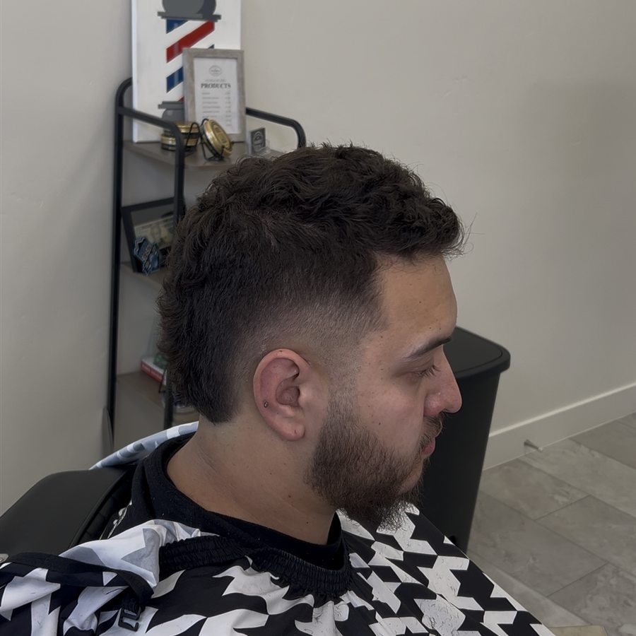 Client haircut and beard trim, right profile